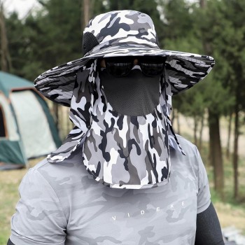 Adjustable Lightweight Sun Hat with Face & Neck Coverage - Camouflage Gray, Unisex
