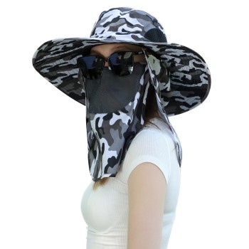 Adjustable Lightweight Sun Hat with Face & Neck Coverage - Camouflage Gray, Unisex