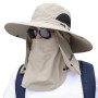 Unisex Sun Hat 360 Protection Removable Face Neck Flap Adjustable One Size Breathable Beige for Hiking Fishing Garden Work