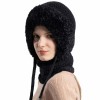 Women’s Winter Knitted Balaclava Fleece Lined Hooded Beanie Neck Warmer Cold Weather Black with String