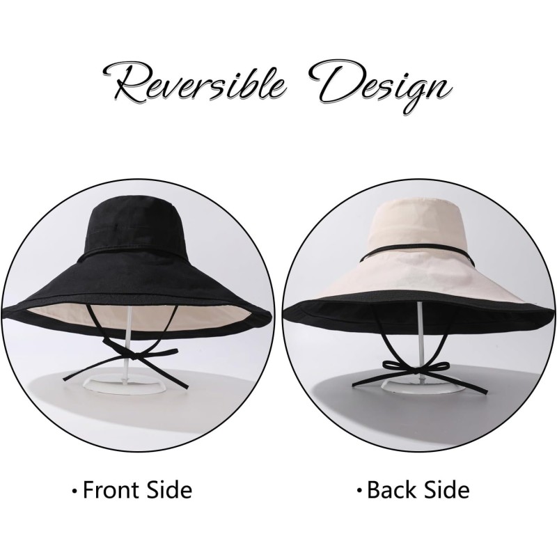 Women's Reversible Wide Brim Bucket Sun Hat UPF 50+ Women's reversible wide brim bucket sun hat UPF 50+ black beige for beach gardening
