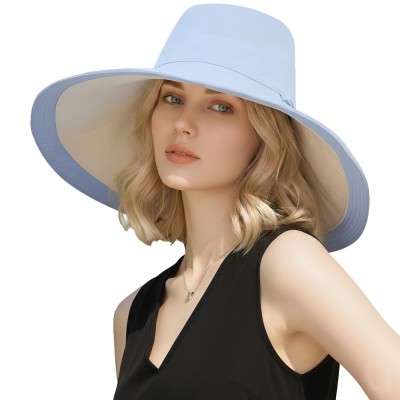 Reversible UPF50+ Wide Brim Sun Hat Blue Beige Women's Reversible UPF50+ Wide Brim Sun Hat Blue Beige for Beach and Gardening