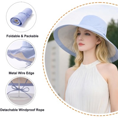 Reversible UPF50+ Wide Brim Sun Hat Blue Beige Women's Reversible UPF50+ Wide Brim Sun Hat Blue Beige for Beach and Gardening