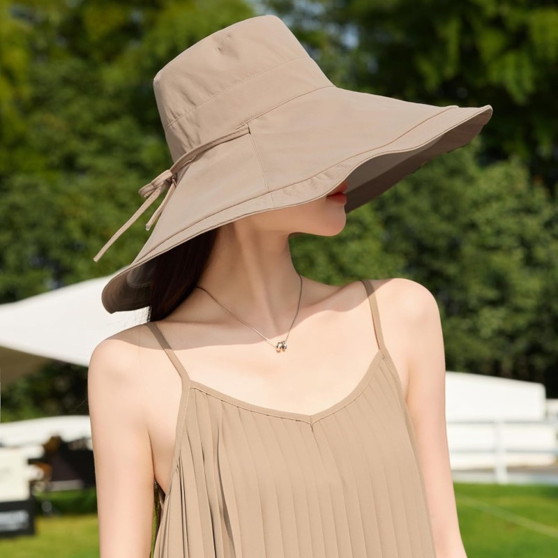 Women's Reversible Wide Brim Sun Hat UPF 50+ Khaki Beige Women's khaki beige reversible wide brim sun hat with UPF 50+ protection