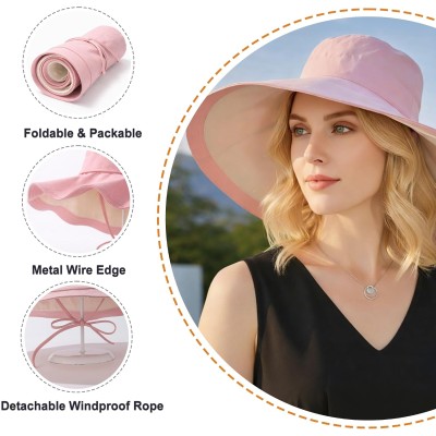 Reversible UPF 50+ Wide Brim Sun Hat Pink Beige Women's reversible wide brim sun hat UPF 50+ pink beige for beach and gardening