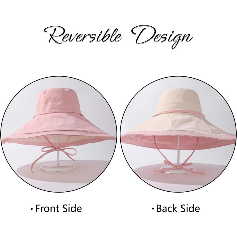 Reversible UPF 50+ Wide Brim Sun Hat Pink Beige Women's reversible wide brim sun hat UPF 50+ pink beige for beach and gardening