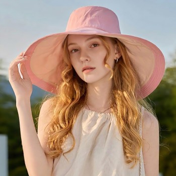 Women's Reversible Wide Brim Sun Hat UPF 50+ Wired Edge Beach Gardening Hat Pink Beige Women's Reversible Wide Brim Sun Hat UPF 50+ Wired Edge Beach Gardening Hat Pink Beige