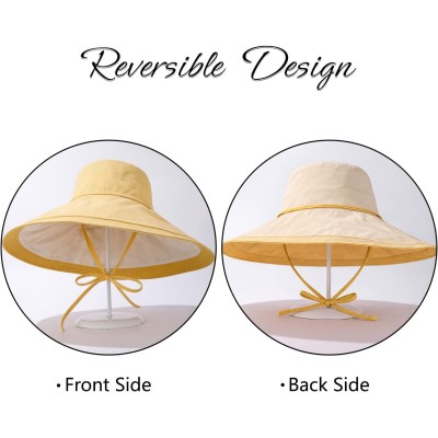 Reversible UPF50+ Wide Brim Sun Hat for Women - Beach & Gardening Women's Yellow Beige Reversible Wide Brim UPF50+ Sun Hat with Wired Edge for Beach and Gardening