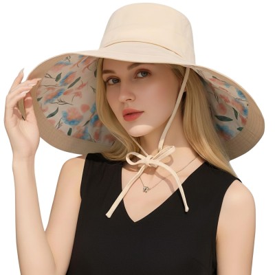 Women's Reversible Wide Brim Sun Hat - Beige - UPF 50+ Women's Reversible Wide Brim Sun Hat Beige UPF 50+