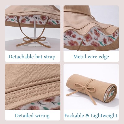 Khaki reversible wide brim sun hat for garden and beach Women's UPF 50+ reversible wide brim sun hat in khaki