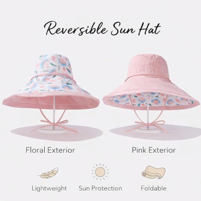 Women's Reversible Wide Brim Bucket Hat UPF 50+ with Wire Edge Women's Reversible Wide Brim Bucket Hat UPF 50+ in beige color with wire edge showing front view