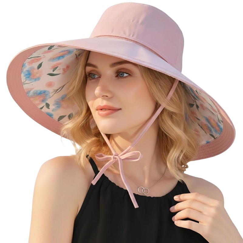 Women's Reversible Wide Brim Bucket Hat UPF 50+ with Wire Edge Women's Reversible Wide Brim Bucket Hat UPF 50+ in beige color with wire edge showing front view