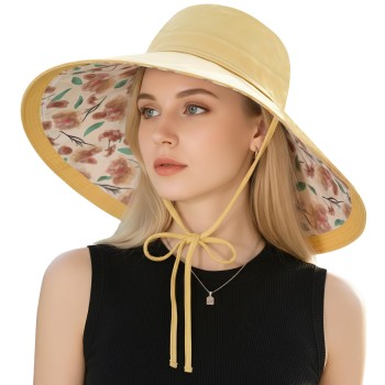 Women's Reversible Wide Brim Sun Hat UPF 50+ - Wire Edge Gardening & Beach Hat