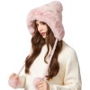 Women’s Winter Pink Sherpa Ponytail Beanie – Fleece-Lined Ear Flap Ski Hat with 3 Pompoms