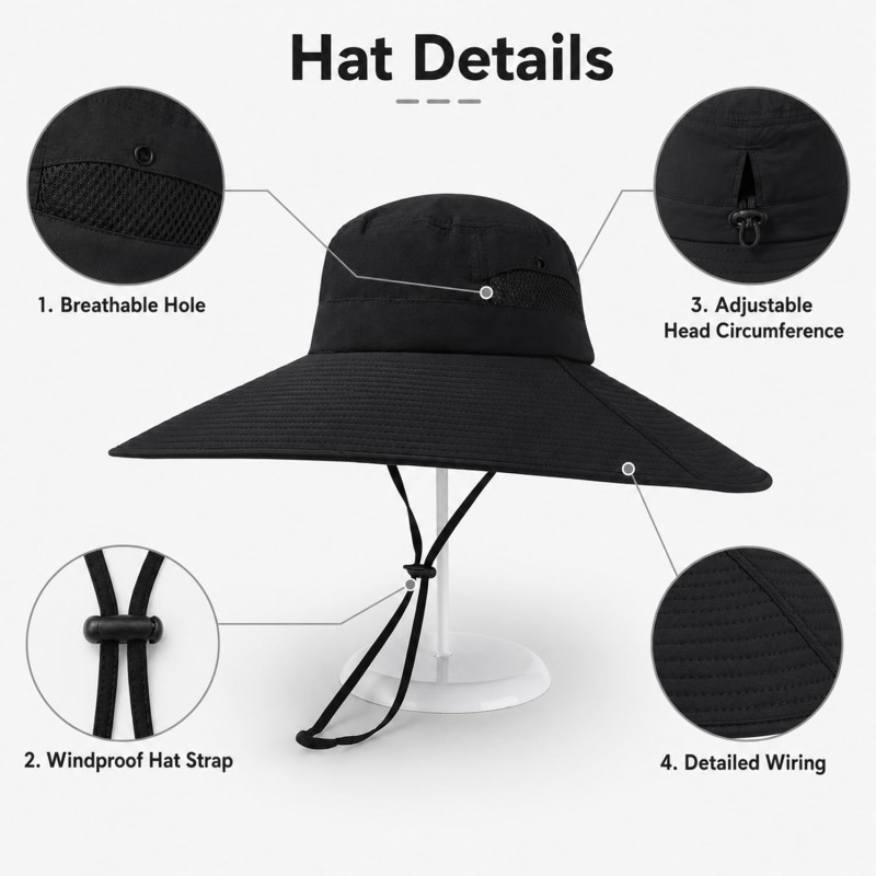 Wide Brim Sun Hat UV Protection Packable Outdoor Hat Wide brim sun hat for men and women with UV protection, packable design