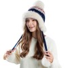 Women’s Winter Sherpa Lined Knit Ponytail Beanie – Ear Flap Peruvian Ski Hat, Warm, Navy, One Size