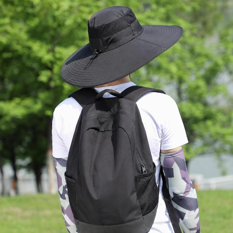UPF50+ Wide Brim Sun Hat Adjustable Bucket Hat UPF50+ wide brim sun hat for men women, black bucket style