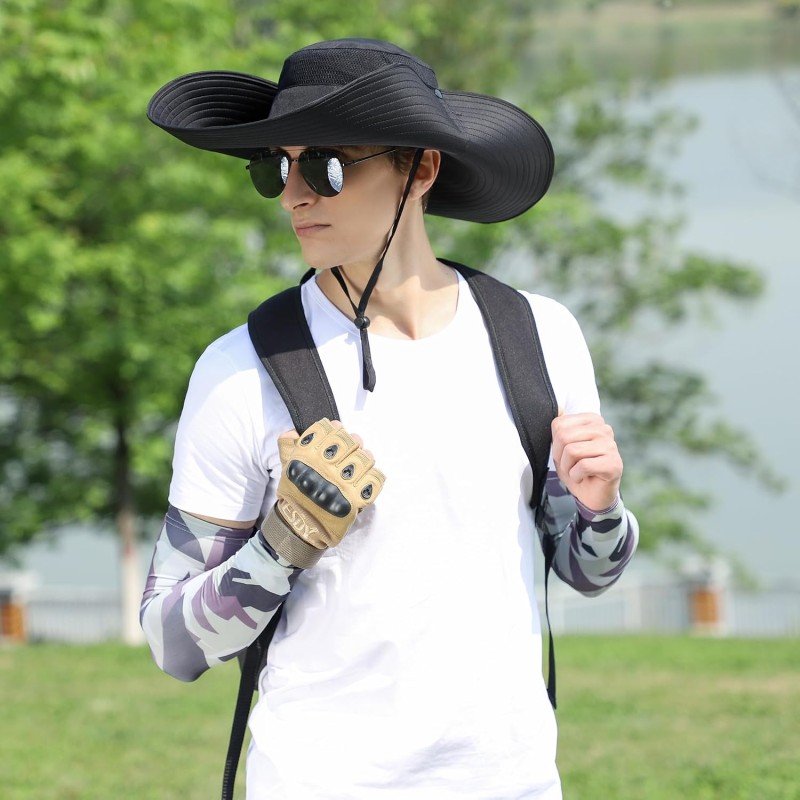 UPF50+ Wide Brim Sun Hat Adjustable Bucket Hat UPF50+ wide brim sun hat for men women, black bucket style