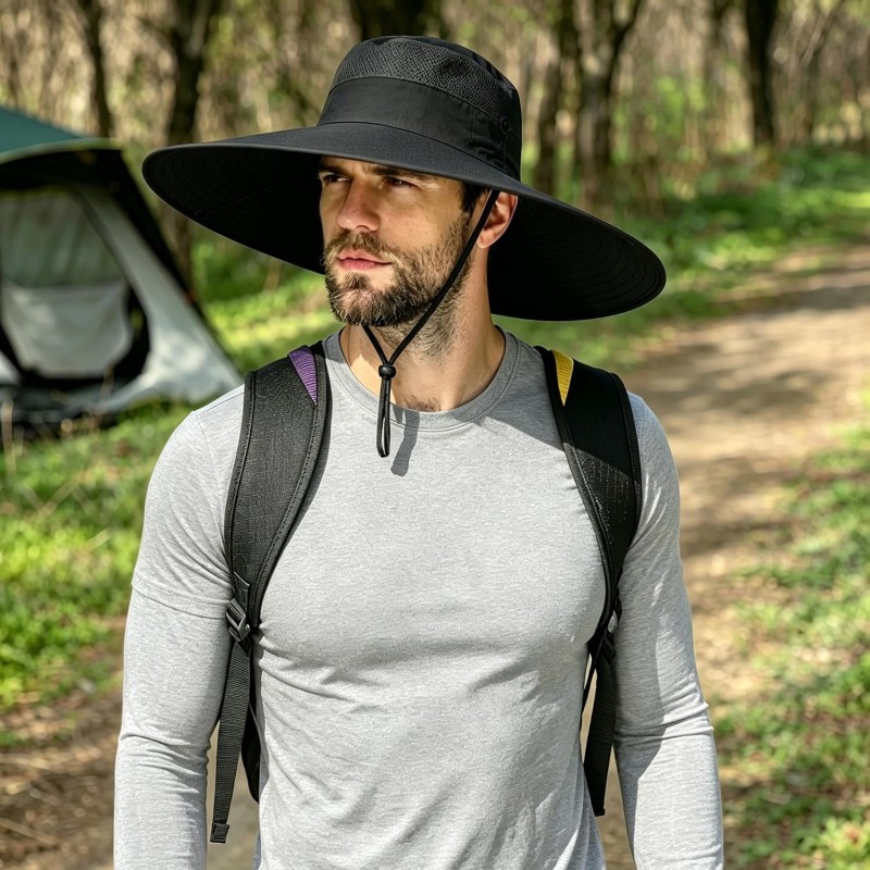 UPF50+ Wide Brim Sun Hat Adjustable Bucket Hat UPF50+ wide brim sun hat for men women, black bucket style