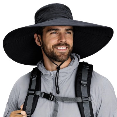 UPF50+ Wide Brim Sun Hat Adjustable Bucket Hat UPF50+ wide brim sun hat for men women, black bucket style