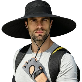UPF50+ Wide Brim Sun Hat Men Women Adjustable Drawstring Packable Breathable Outdoor Hiking Fishing Safari Bucket Hat Black