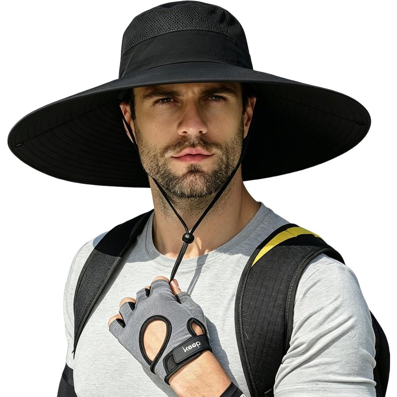 UPF50+ Wide Brim Sun Hat Adjustable Bucket Hat UPF50+ wide brim sun hat for men women, black bucket style