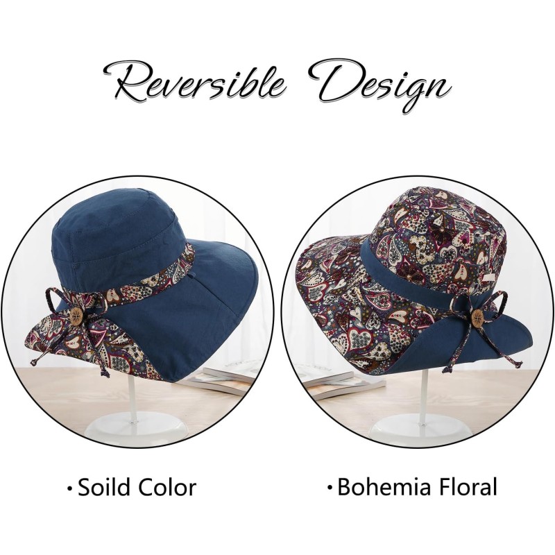 Reversible Bohemian Wide Brim Sun Hat UPF50+ for Travel and Beach Women's Reversible Bohemian Wide Brim UPF50+ Sun Hat for Beach Hiking