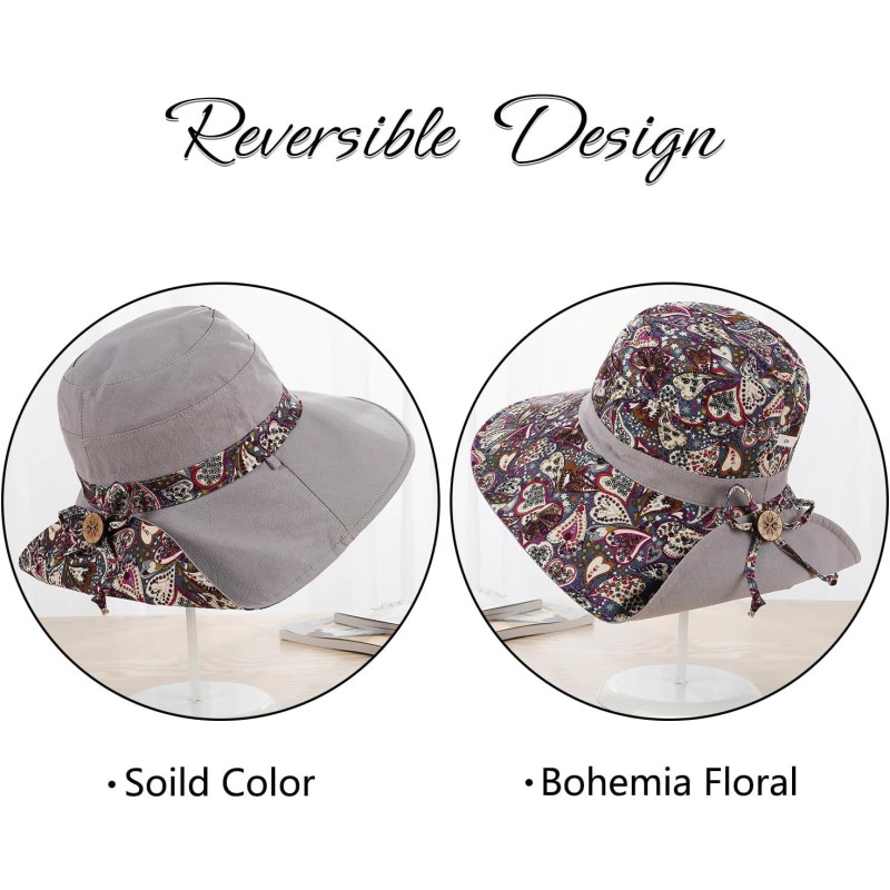 Women's Reversible UPF50+ Wide Brim Sun Hat Women's reversible wide brim UPF50+ sun hat bohemian beach hiking bucket hat