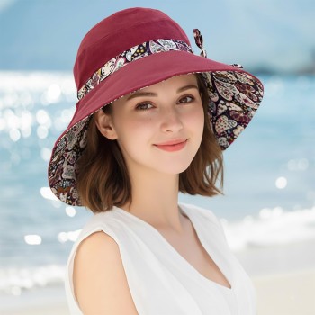 Women's Reversible Bohemian Wide Brim Sun Hat UPF50+ UV Protection for Hiking Beach Travel One Size