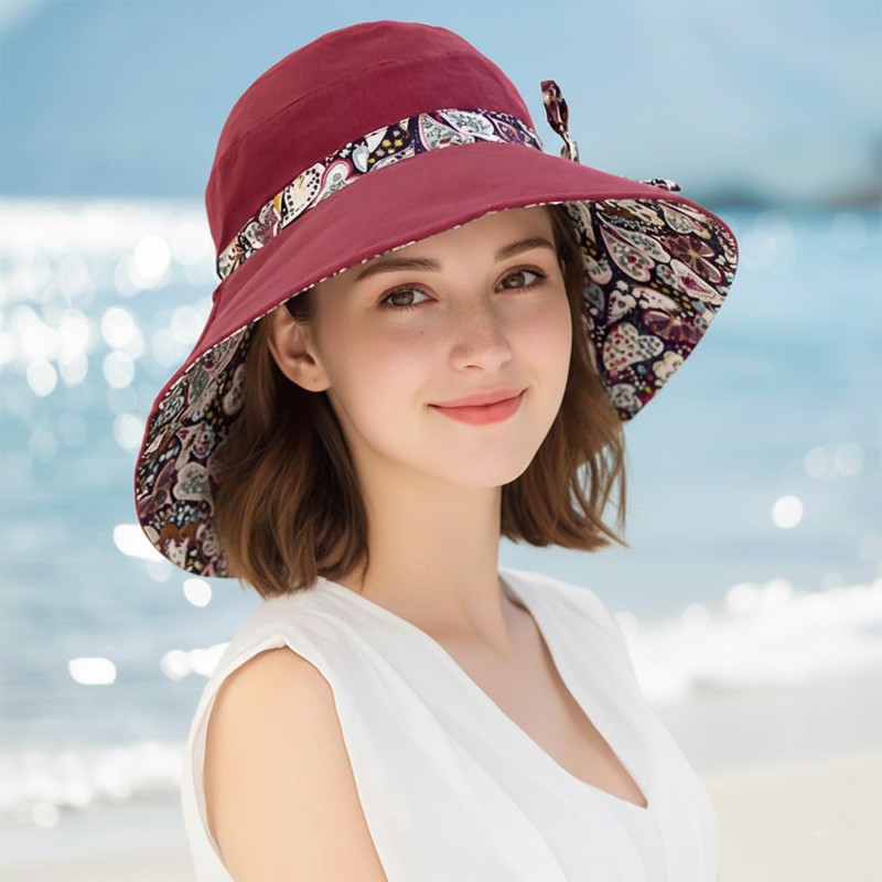 Reversible Bohemian Wide Brim Sun Hat UPF50+ UV Protection Women's reversible bohemian wide brim sun hat with UPF50+ UV protection for outdoor activities