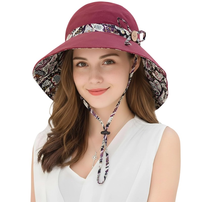 Women's reversible bohemian wide brim sun hat with UPF50+ UV protection for outdoor activities