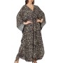 Women's Plus Size Bohemian Gray Leopard Caftan Maxi Dress Swimsuit Cover Up Beachwear Loungewear
