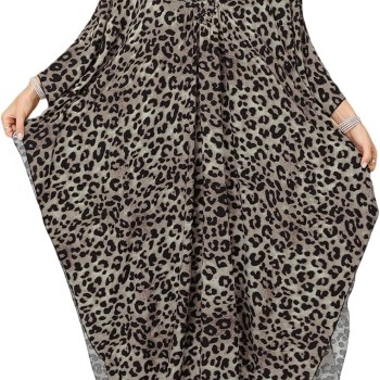Women's Plus Size Bohemian Gray Leopard Caftan Maxi Dress Swimsuit Cover Up Beachwear Loungewear Women's Plus Size Bohemian Gray Leopard Caftan Maxi Dress Swimsuit Cover Up Beachwear Loungewear