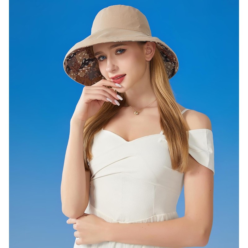Women’s Reversible Bohemian Wide Brim Sun Hat UPF50+ Women's Reversible Bohemian Wide Brim UPF50+ Sun Hat for Hiking Beach Travel