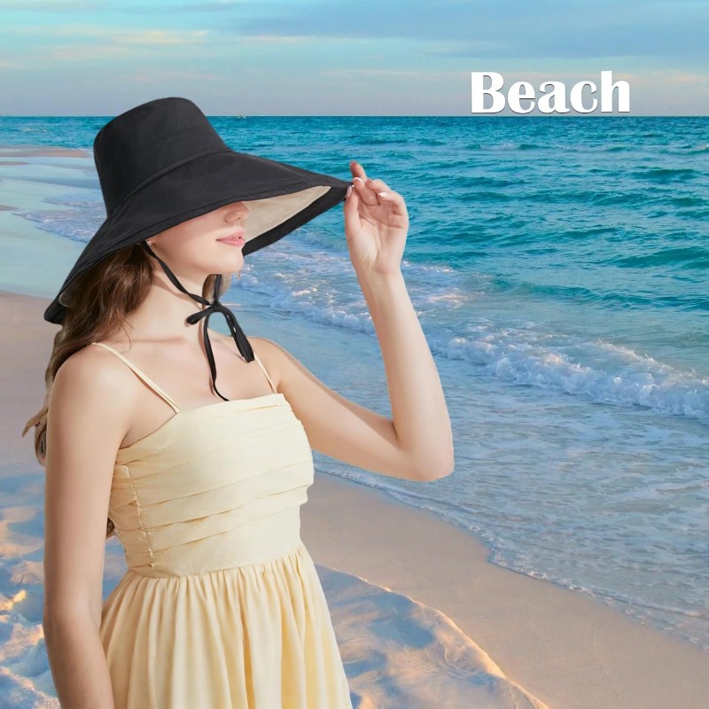 Bohemian Bucket Sun Hat - UPF 50+ Protection Women's reversible bohemian bucket sun hat with UPF 50+ wide brim in neutral tones