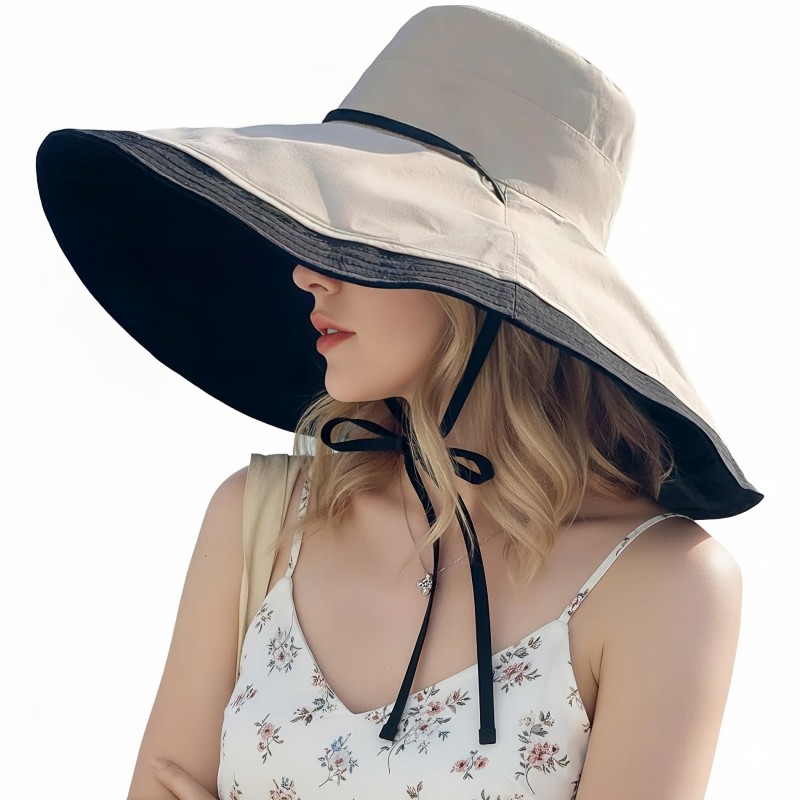Bohemian Bucket Sun Hat - UPF 50+ Protection Women's reversible bohemian bucket sun hat with UPF 50+ wide brim in neutral tones