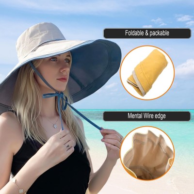 Women's Reversible Wide Brim Sun Hat UPF50+ - Adjustable for Hiking and Beach Women wearing reversible wide brim sun hat with UPF50+ protection for hiking