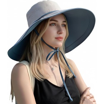 Women's Reversible Wide Brim Sun Hat UPF50+ Adjustable for Hiking Beach Travel