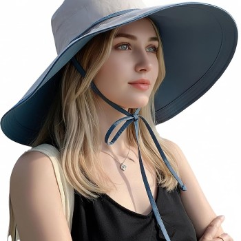 Women's Reversible Wide Brim Sun Hat UPF50+ Adjustable for Hiking Beach Travel
