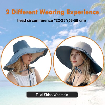 Women's Reversible Wide Brim Sun Hat UPF50+ - Adjustable for Hiking and Beach Women wearing reversible wide brim sun hat with UPF50+ protection for hiking