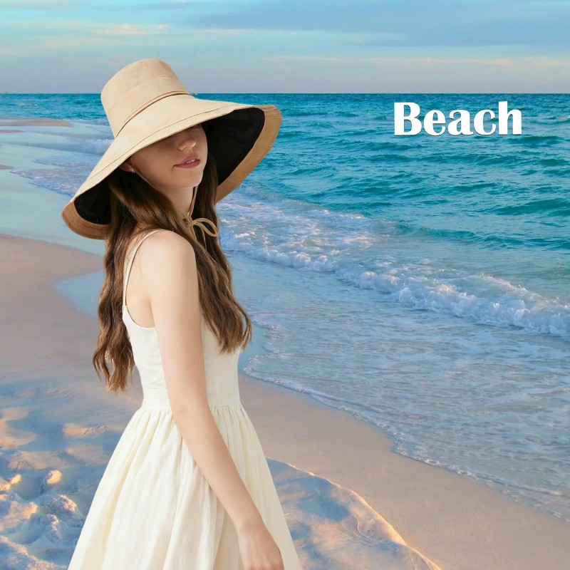 Women's Reversible Wide Brim Sun Hat - UPF 50+ Bohemian Bucket Hat Women's reversible wide brim sun hat with UPF 50+ protection and bohemian style
