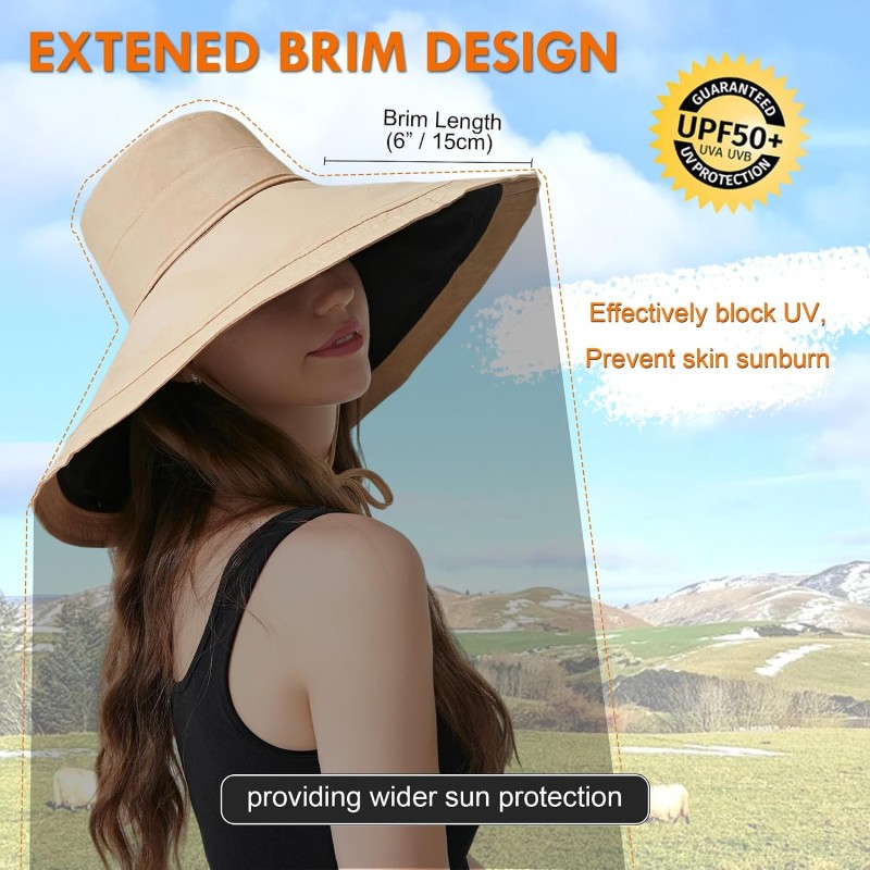 Women's Reversible Wide Brim Sun Hat - UPF 50+ Bohemian Bucket Hat Women's reversible wide brim sun hat with UPF 50+ protection and bohemian style