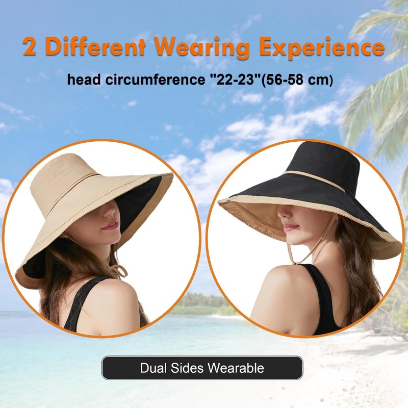 Women's Reversible Wide Brim Sun Hat - UPF 50+ Bohemian Bucket Hat Women's reversible wide brim sun hat with UPF 50+ protection and bohemian style