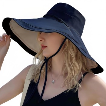Women's Reversible Wide Brim Sun Hat - UPF 50+ UV Protection - Bohemian Bucket Hat - One Size