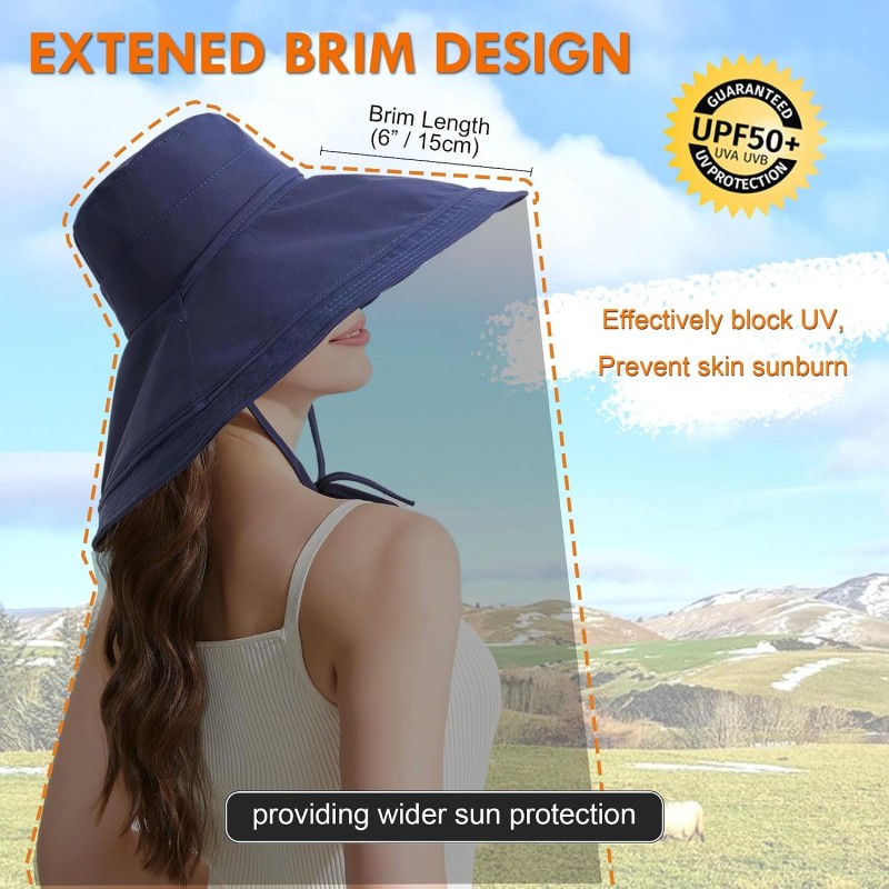 Women's Bohemian Bucket Hat - Reversible Wide Brim Reversible wide brim sun hat for women with UPF 50+ UV protection