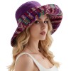 Women’s Purple Boho Wide Brim Sun Hat: Reversible UPF50+ Beach Gardening Hat with Metal Wired Edge