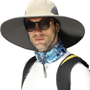 Oversized Unisex Sun Hat for Large Head 60-65cm Wide Brim UPF50+ Breathable Outdoor Bucket Fishing Hat