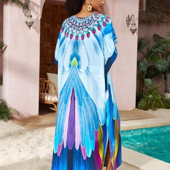 Women Plus Size Bohemian Kaftan Dress - One Size Beach Coverup
