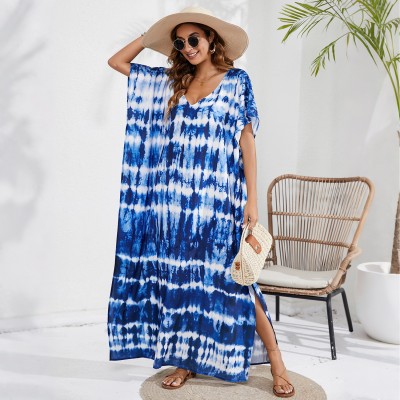 Summer kaftan dress beach cover up swim loungewear plus size Plus size bohemian floral kaftan dress beach cover up swim loungewear