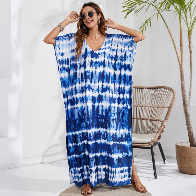 Summer kaftan dress beach cover up swim loungewear plus size Plus size bohemian floral kaftan dress beach cover up swim loungewear